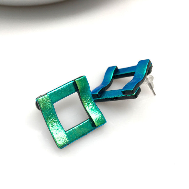 "Squared Up" Dichroic Glass Earrings