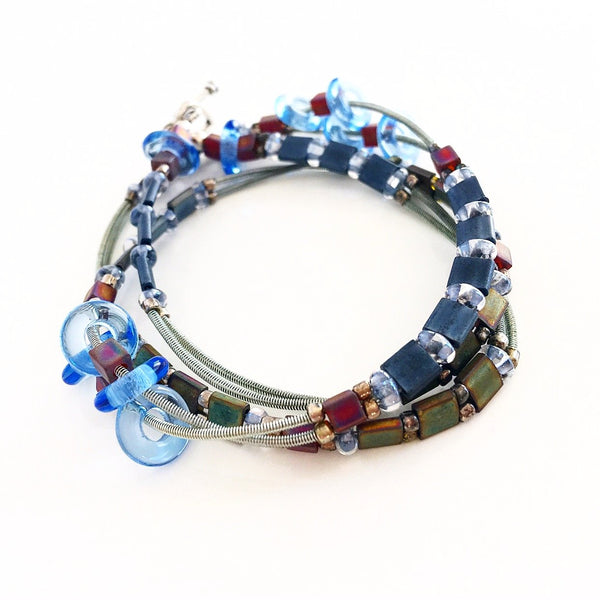 "Glass Tile" Wrap Bracelet (Denim Blue)