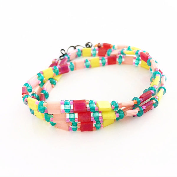 "Glass Tile" Wrap Bracelet (Rainbow Sorbet)