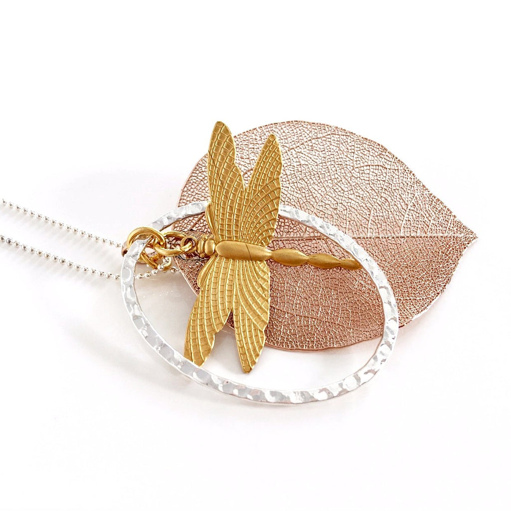 "Shimmer Leaf" Pendant Necklaces (Dragonfly 1)