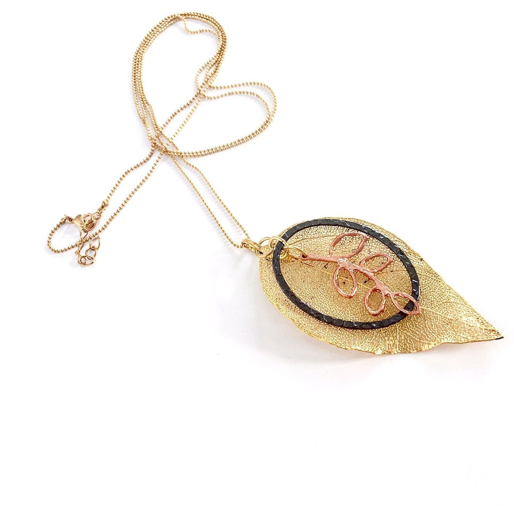 "Shimmer Leaf" Pendant Necklaces (Copper Branch)