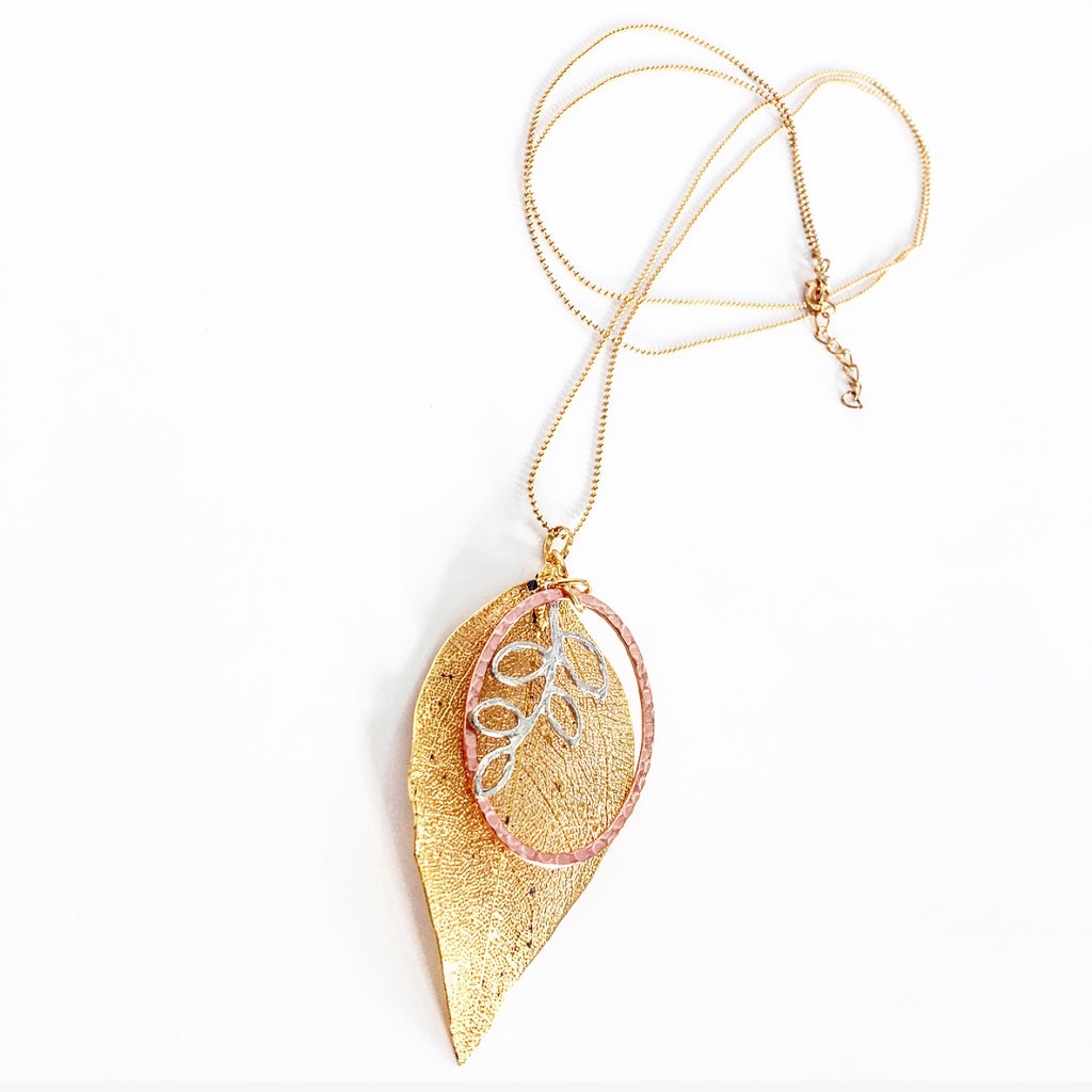 "Shimmer Leaf" Pendant Necklaces (Silver Branch 1)