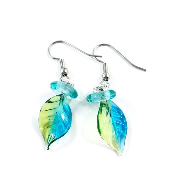 "Twisted Leaf" Earrings (Aqua/Light Green)
