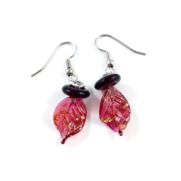 "Twisted Leaf" Earrings (Dark Pink)