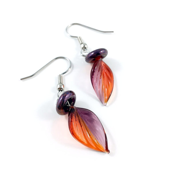 "Twisted Leaf" Earrings (Red/Purple)