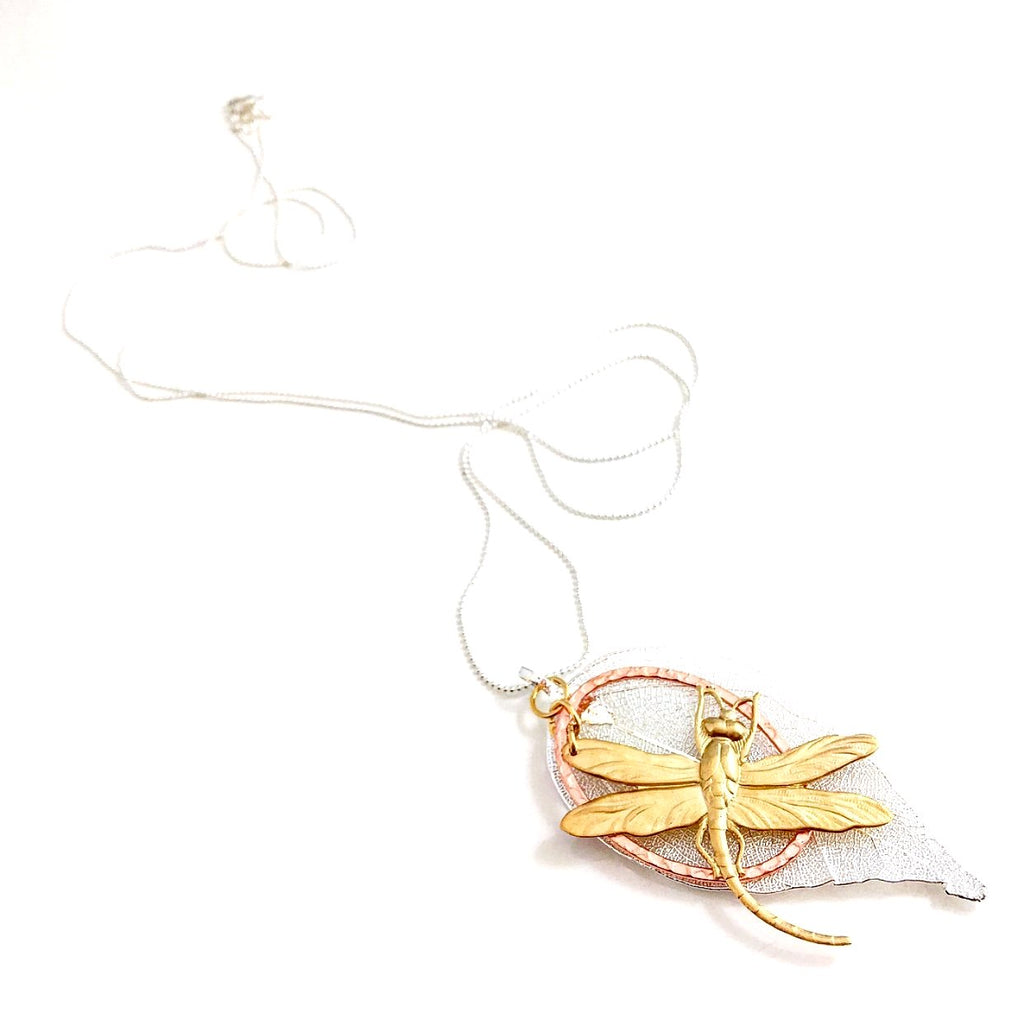 "Shimmer Leaf" Pendant Necklaces (Dragonfly 2)