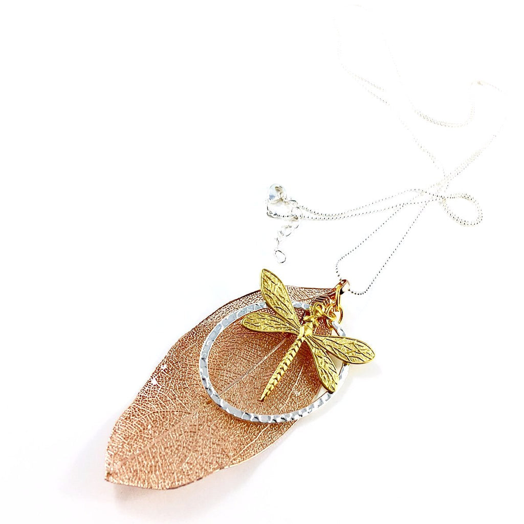 "Shimmer Leaf" Pendant Necklaces (Dragonfly 3)