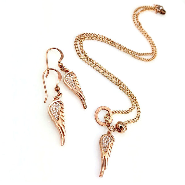 "Rosey Wing" Earrings and Necklace