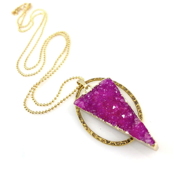 "Druzy XL" Necklace (Fuschia)