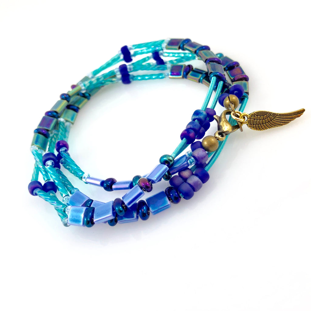 "Glass Tile" Wrap Bracelet (Blue Bird)