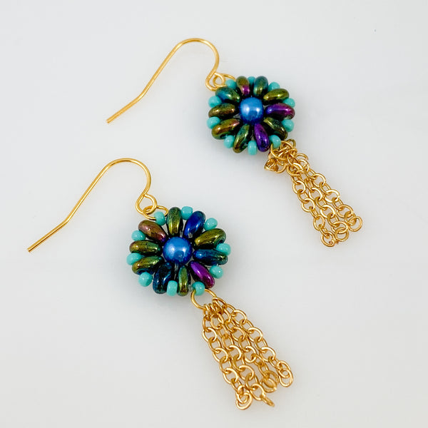 “Sun Shield” Earrings (blue/green)