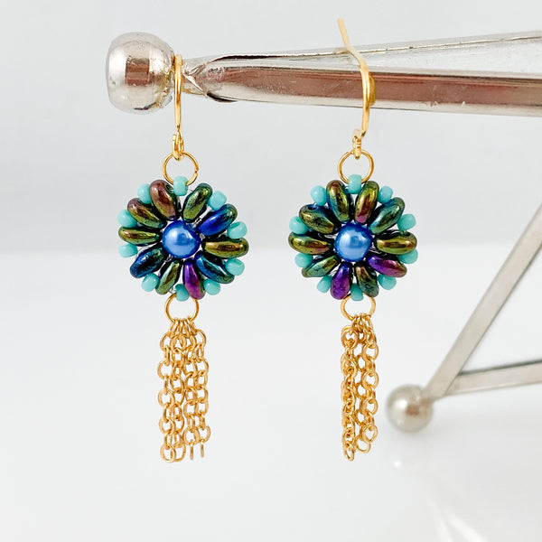 “Sun Shield” Earrings (blue/green)