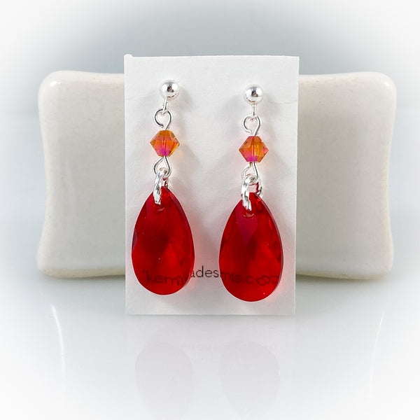 "Crystal Rain" (Siam Red) Earrings